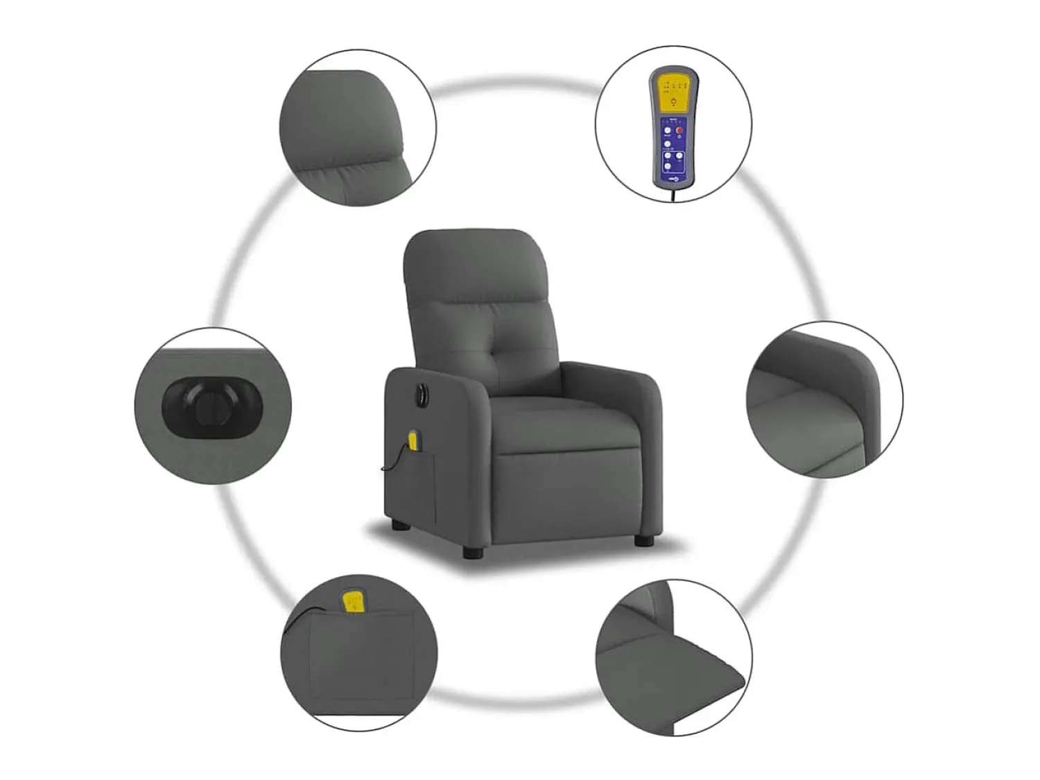 Poltrona reclinável de massagens elétrica tecido cinza-escuro SHL170623^ Poltrona