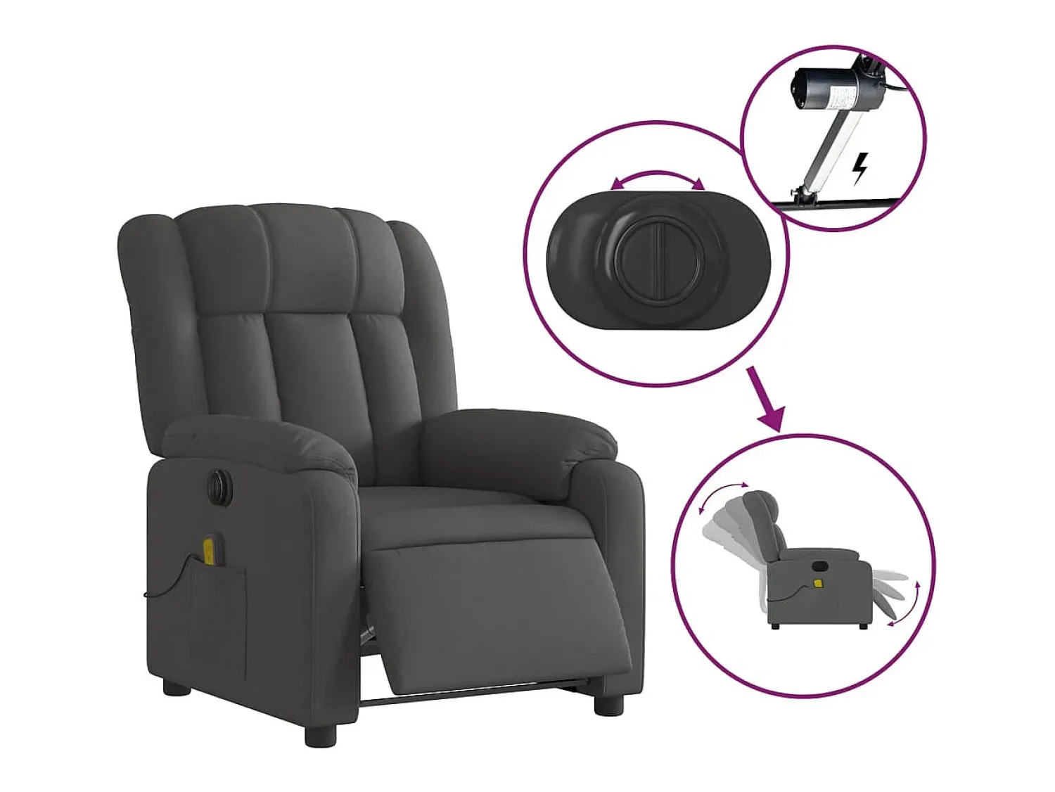 Poltrona reclinável de massagens elétrica tecido cinza-escuro SHL646076^ Poltrona