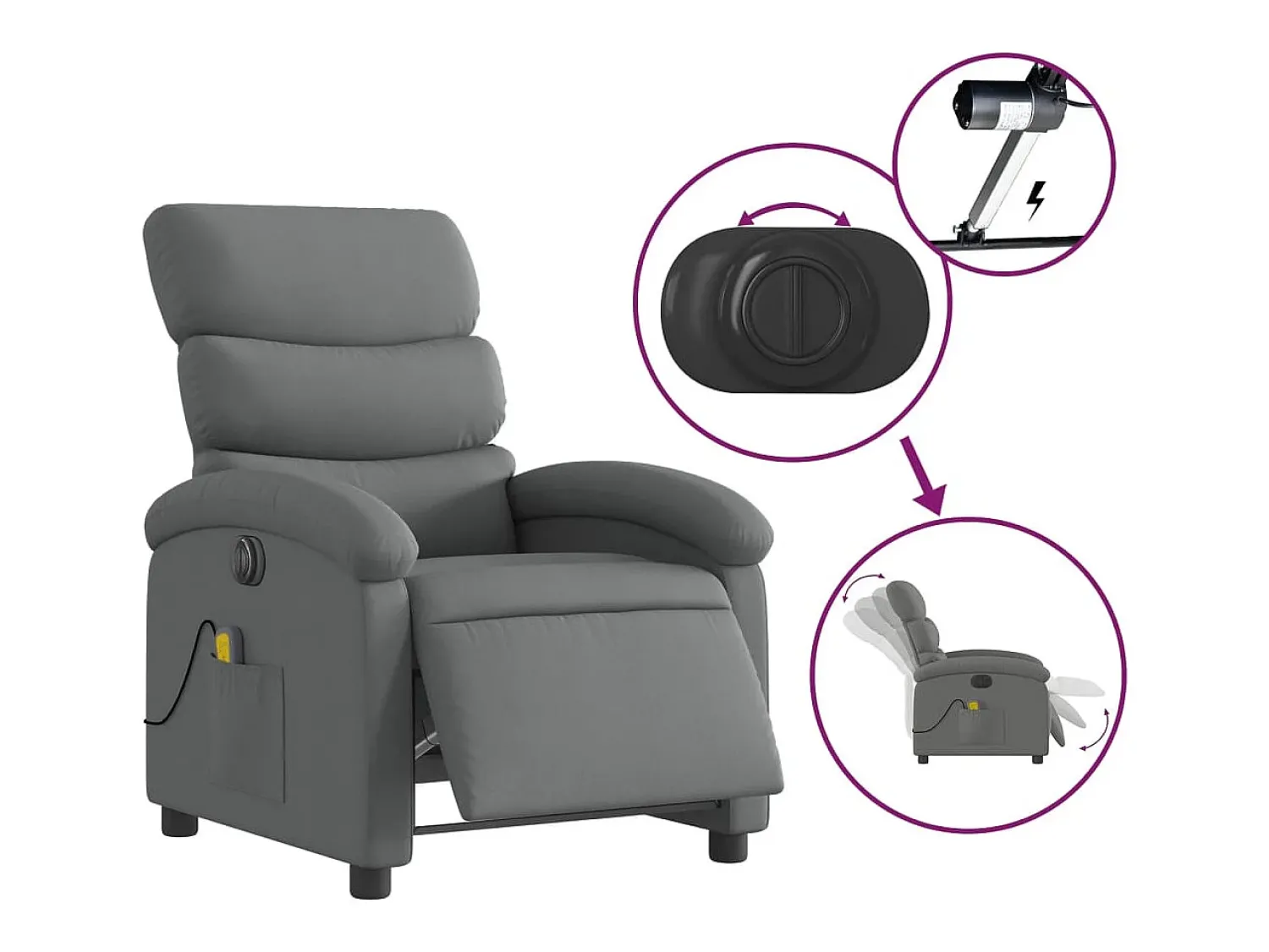 Poltrona| Poltrona reclinável de massagens elétrica tecido cinza-escuro SHL348393 Cinza antracite