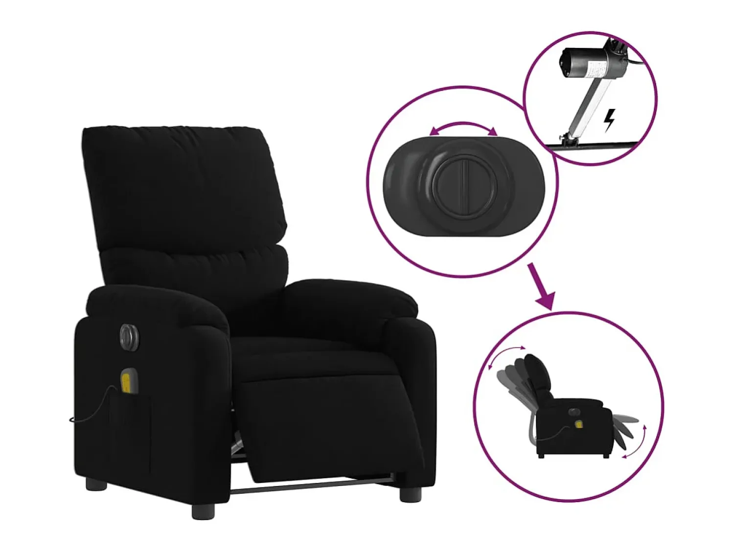 Sale Poltrona reclinável de massagens elétrica tecido SHL534106 Preto