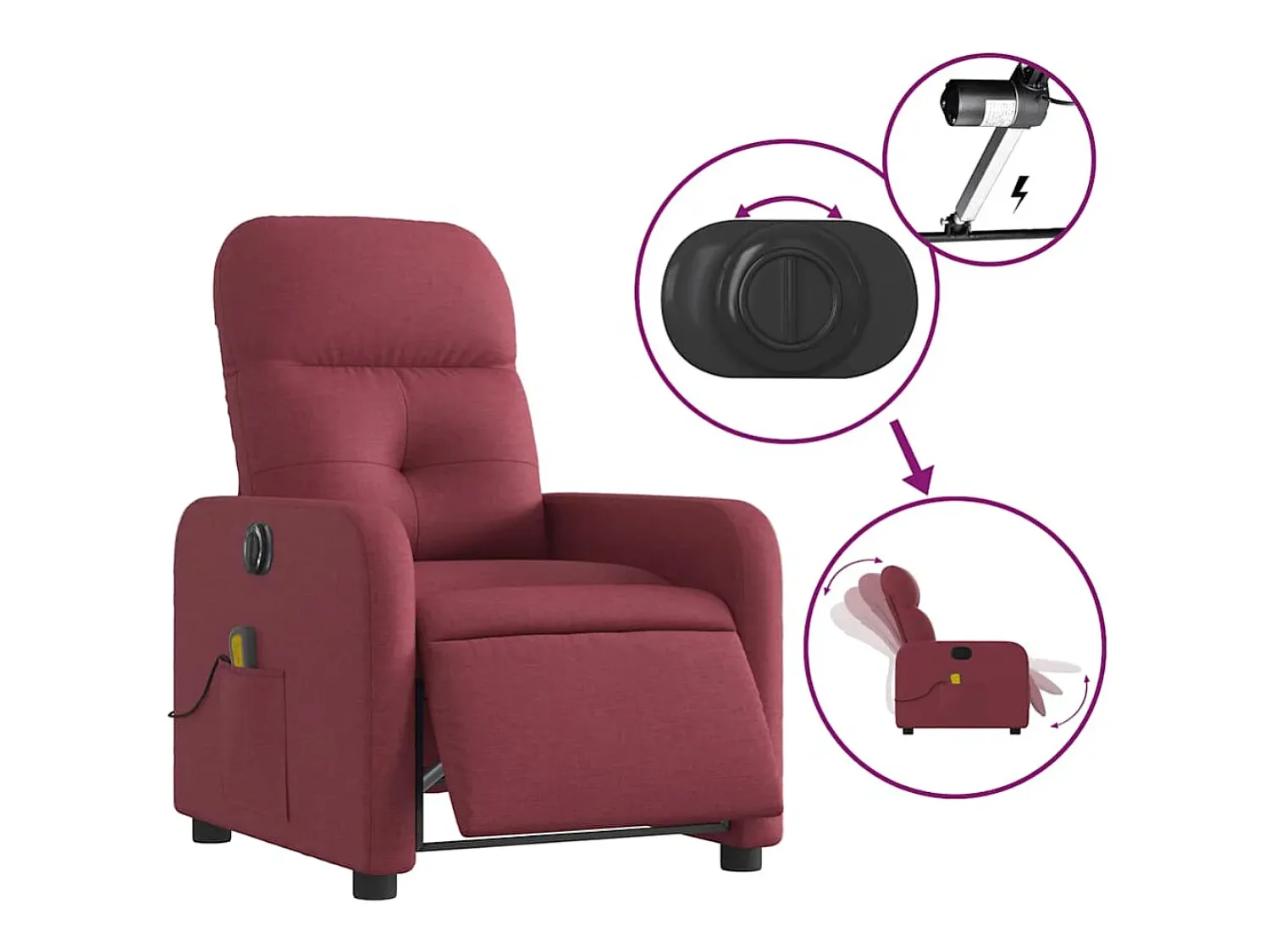 Poltrona* Poltrona reclinável de massagens elétrica tecido tinto SHL219745 Vermelho
