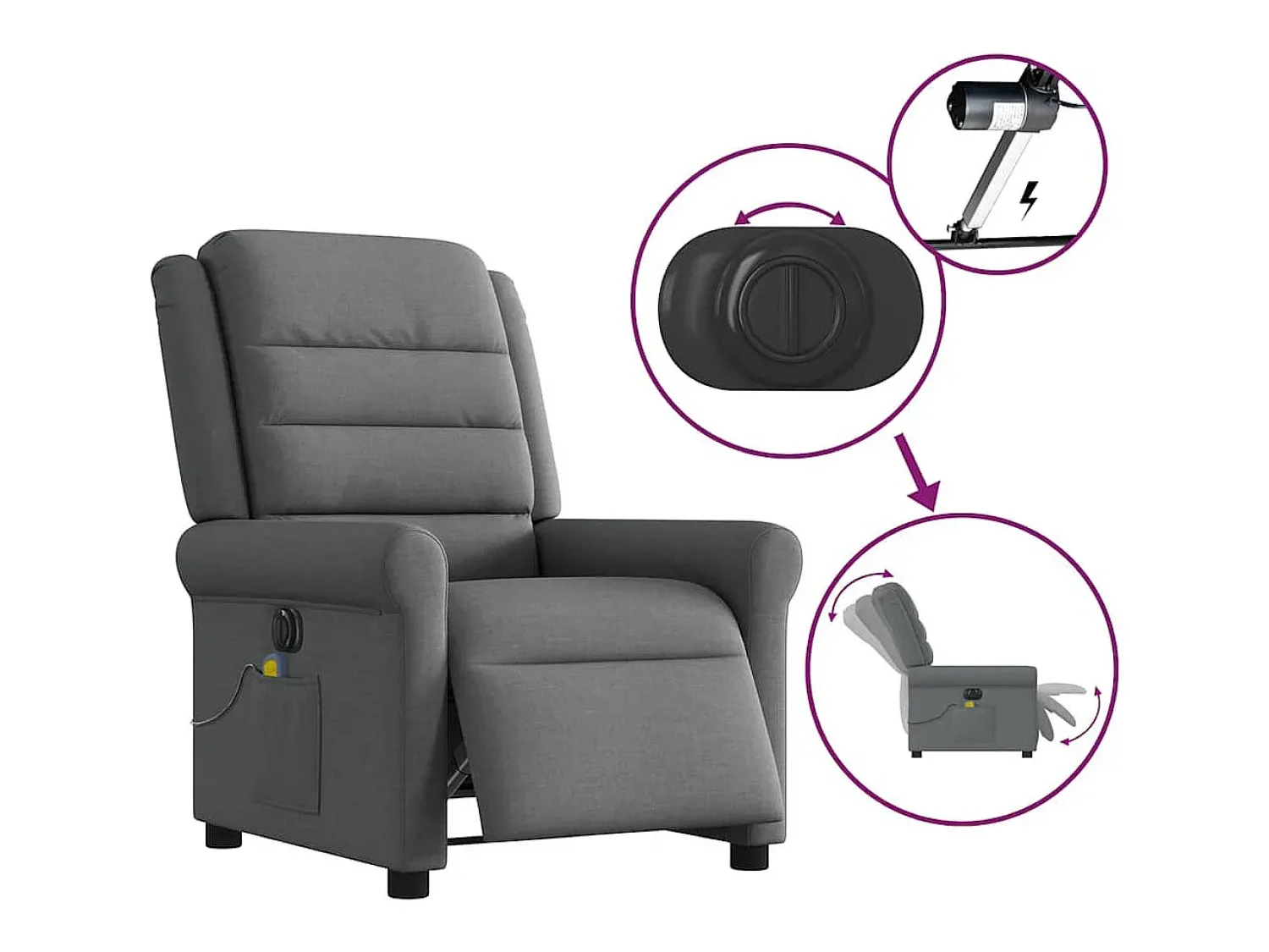 Poltrona* Poltrona reclinável de massagens elétrica tecido cinza-escuro SHL944028 Cinza antracite