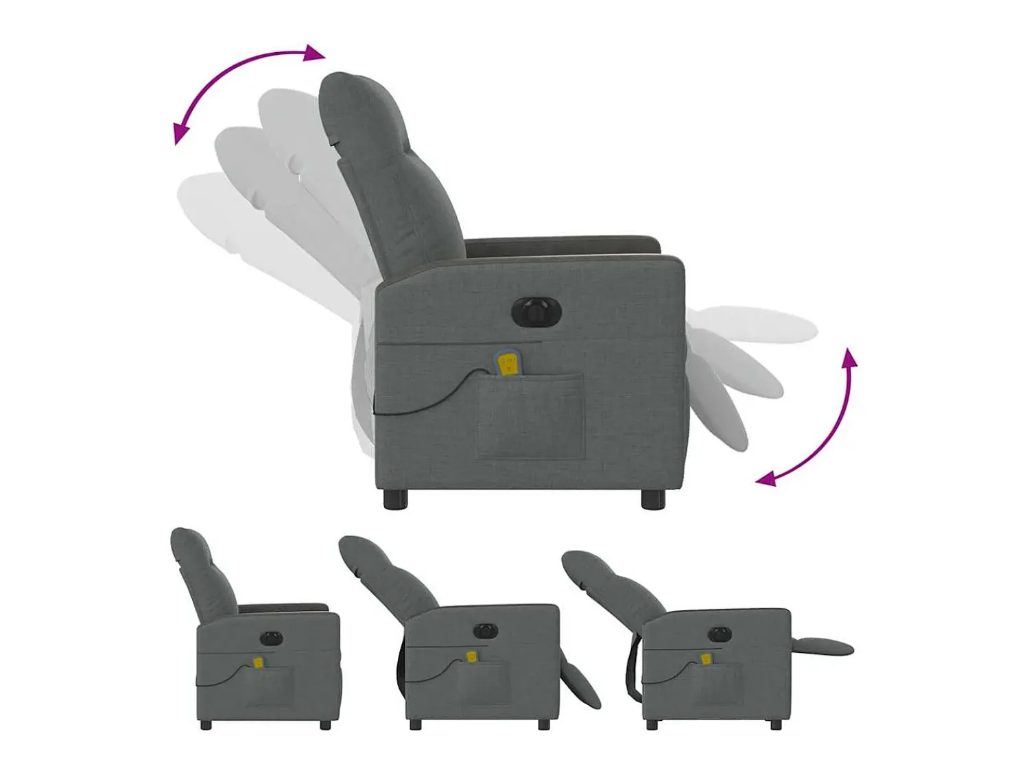 Poltrona reclinável de massagens elétrica tecido cinza-escuro SHL552768^ Poltrona