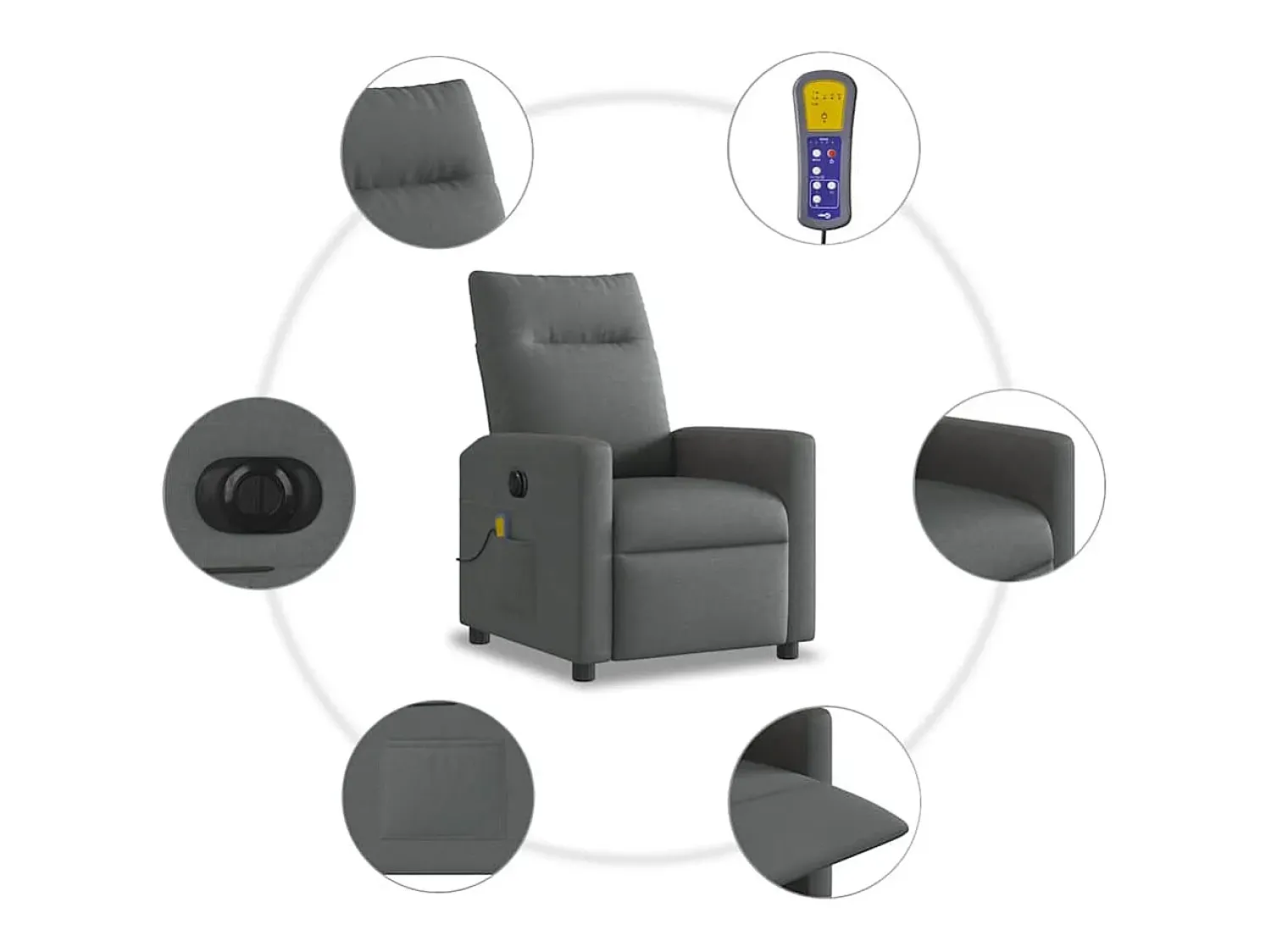 Poltrona reclinável de massagens elétrica tecido cinza-escuro SHL552768^ Poltrona