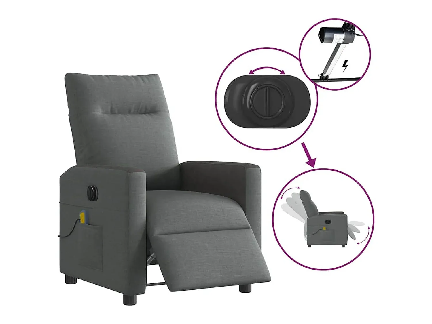 Poltrona reclinável de massagens elétrica tecido cinza-escuro SHL552768^ Poltrona