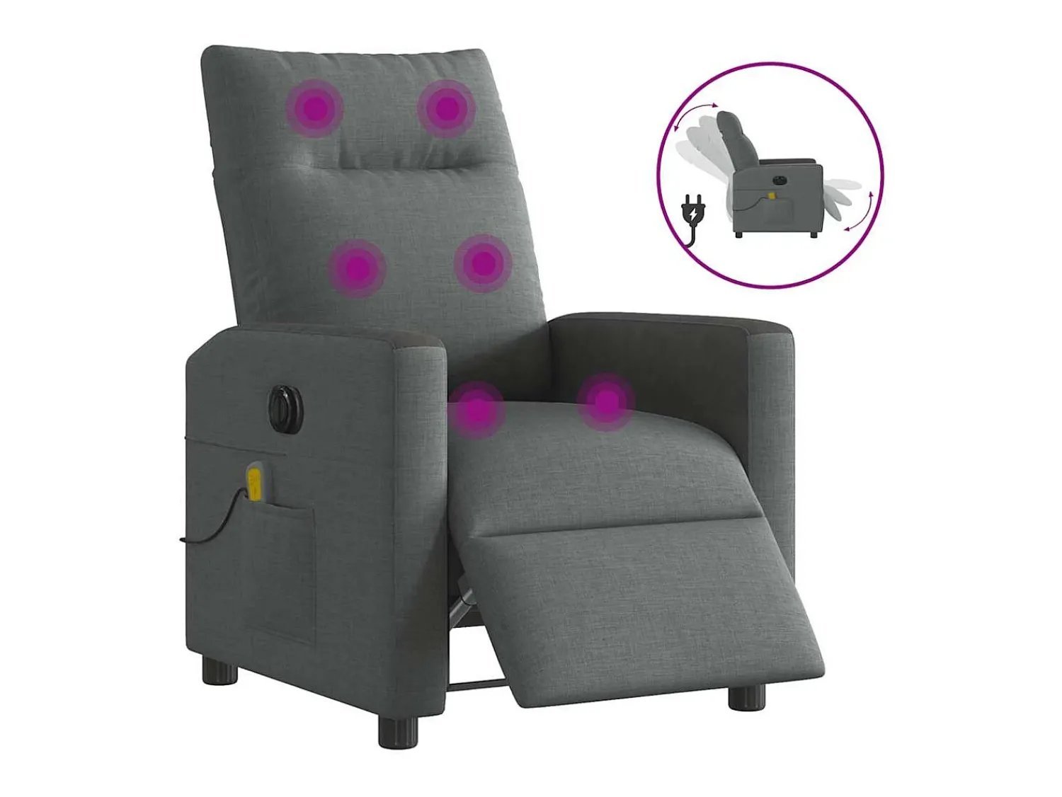 Poltrona reclinável de massagens elétrica tecido cinza-escuro SHL552768^ Poltrona