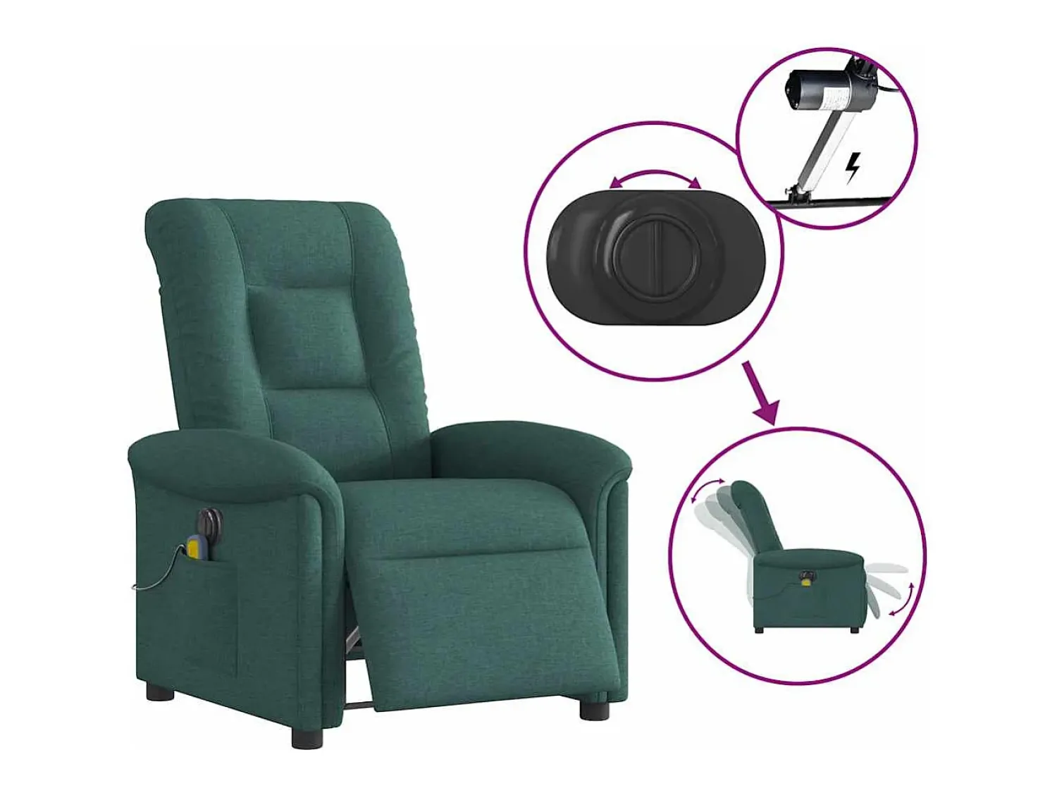 Outlet Poltrona reclinável de massagens elétrica tecido verde-escuro SHL783868 Verde pinho