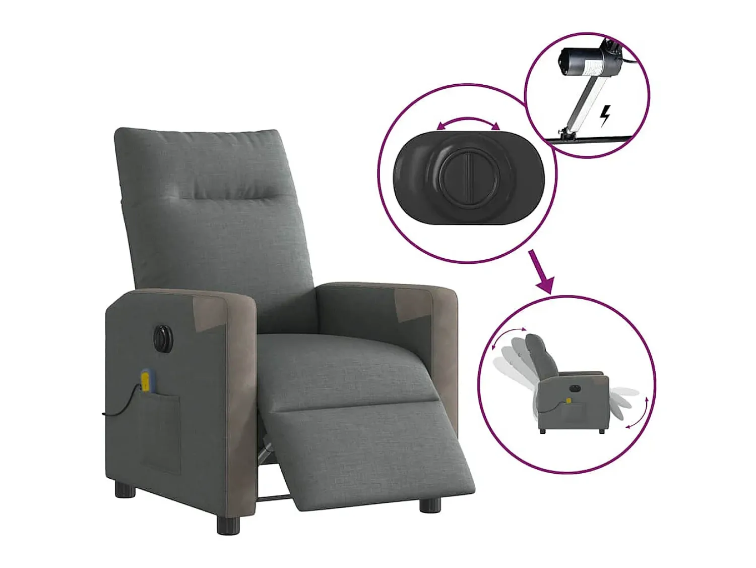 Poltrona* Poltrona reclinável de massagens elétrica tecido cinza-escuro SHL576713 Cinza antracite