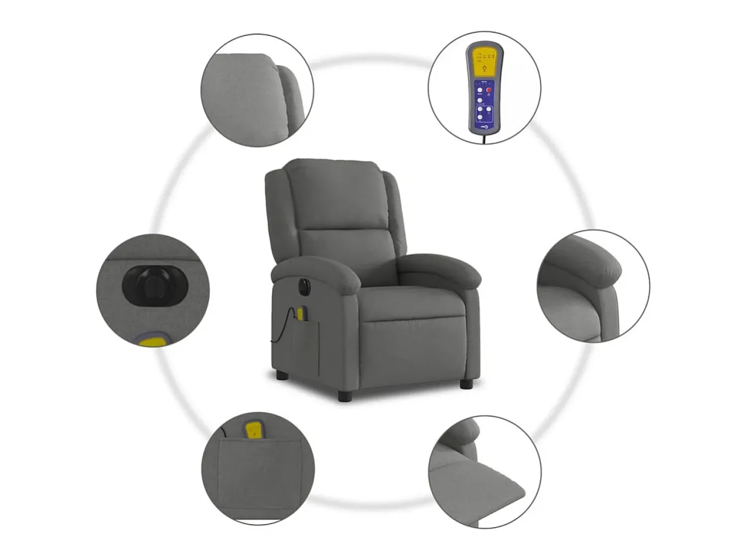 Outlet Poltrona reclinável de massagens elétrica tecido cinza-escuro SHL121715 Cinza antracite