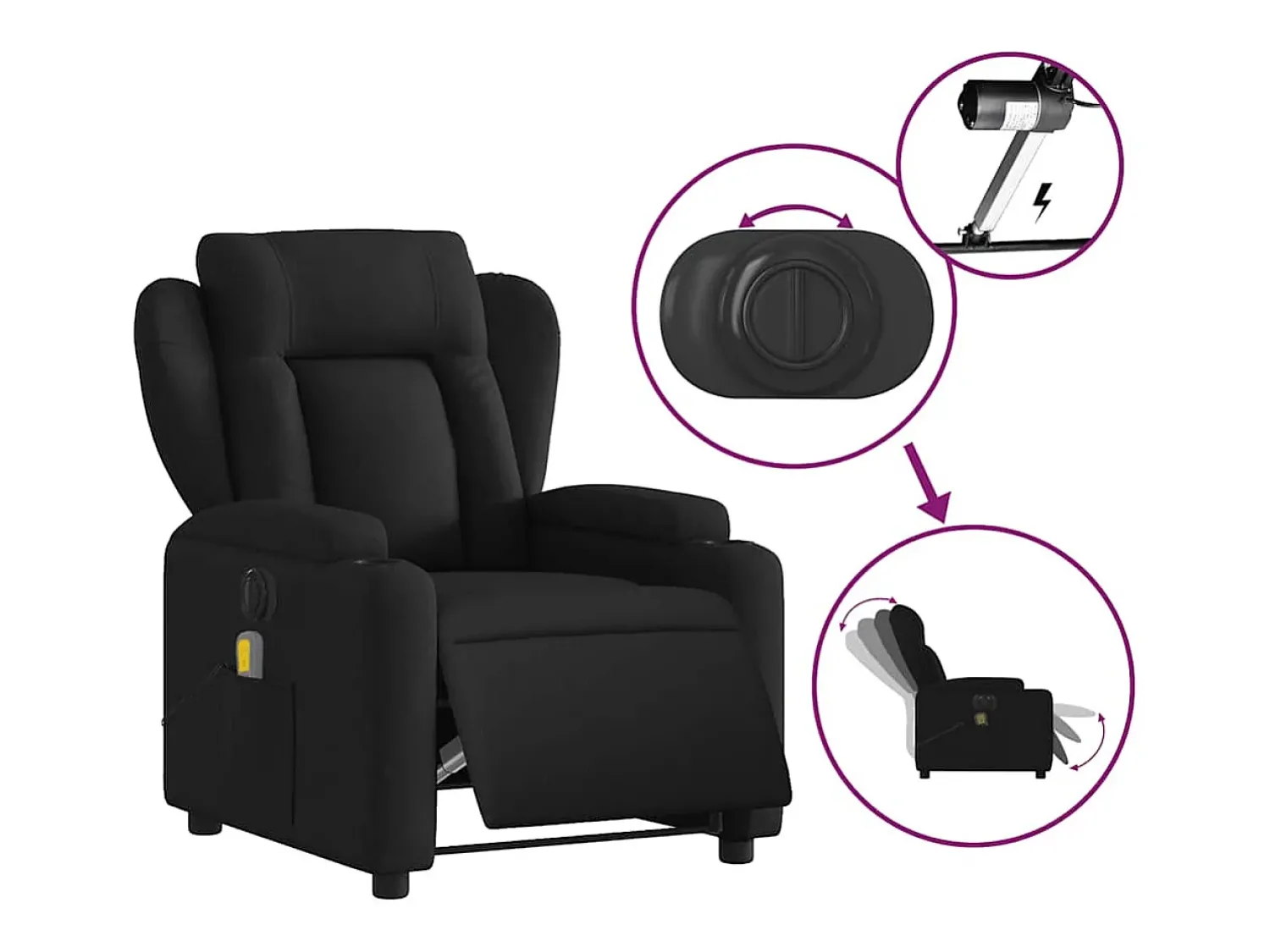 Sale Poltrona reclinável de massagens elétrica tecido SHL881351 Preto