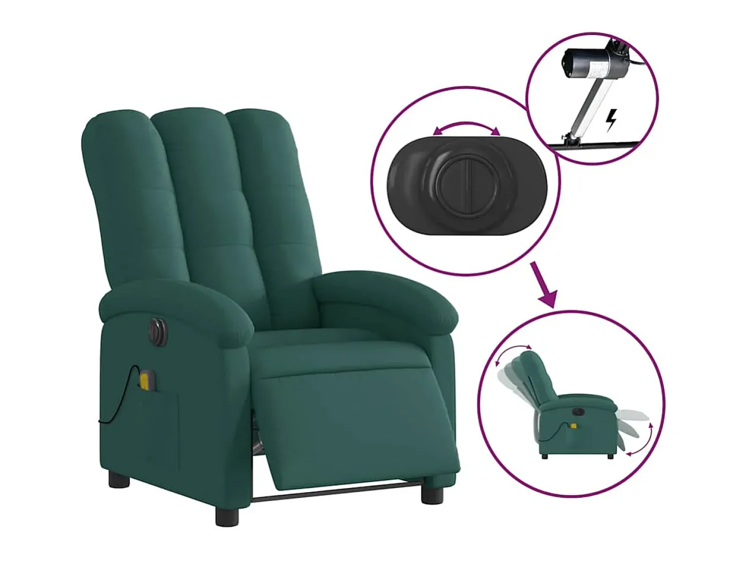 Poltrona reclinável de massagens elétrica tecido verde-escuro SHL691505^ Poltrona