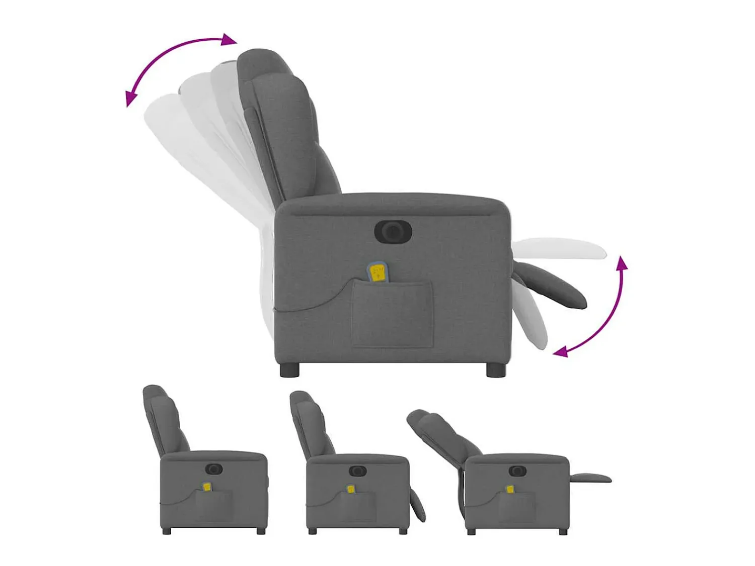 vidaxl Poltrona reclinável de massagens elétrica tecido cinza-escuro^ Poltrona