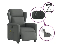 vidaxl Poltrona reclinável de massagens elétrica tecido cinza-escuro^ Poltrona