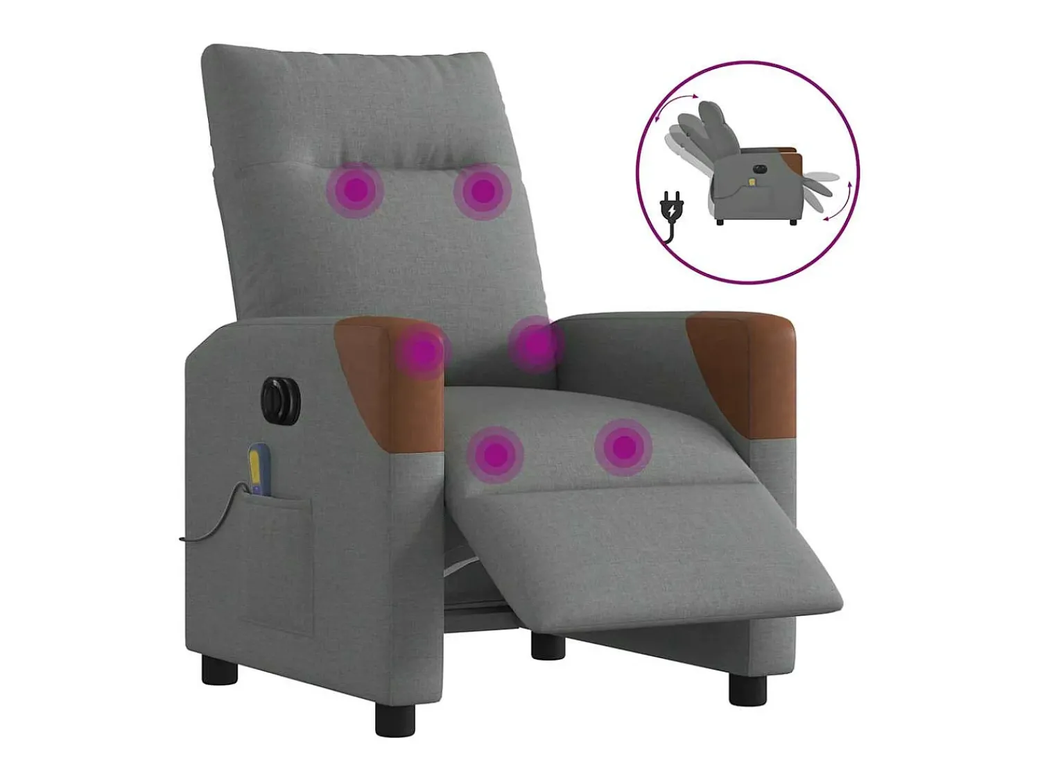 Poltrona reclinável de massagens elétrica tecido cinza-escuro SHL518767^ Poltrona