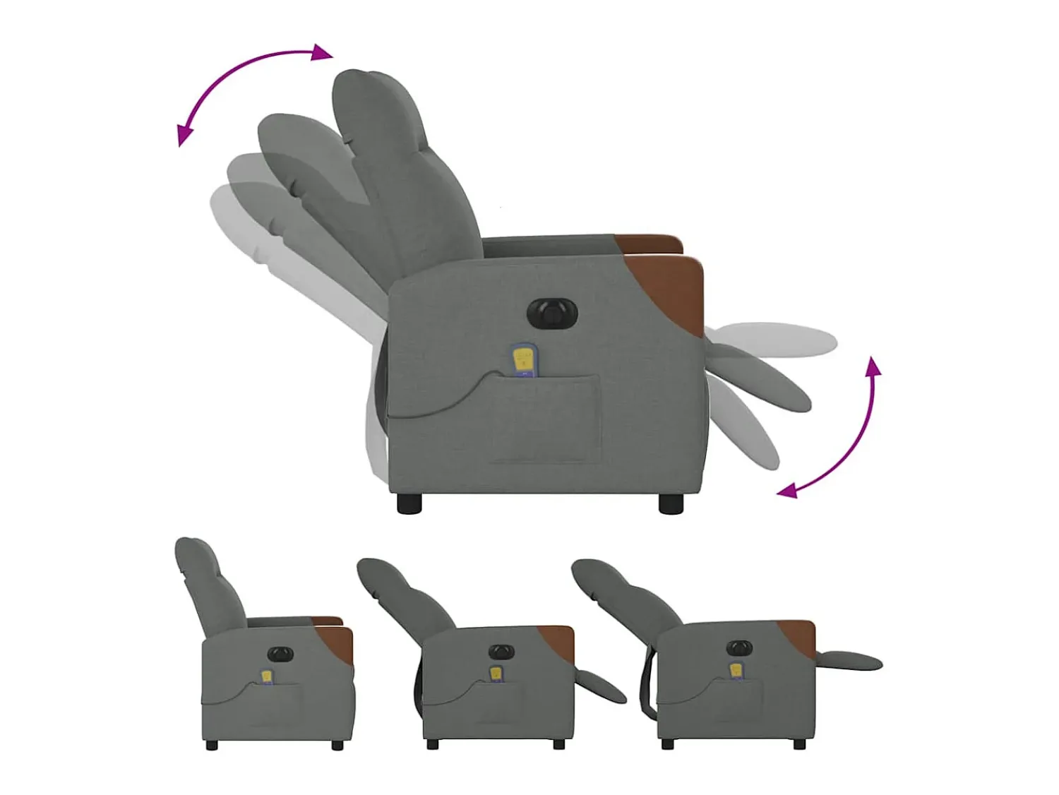Poltrona reclinável de massagens elétrica tecido cinza-escuro SHL518767^ Poltrona