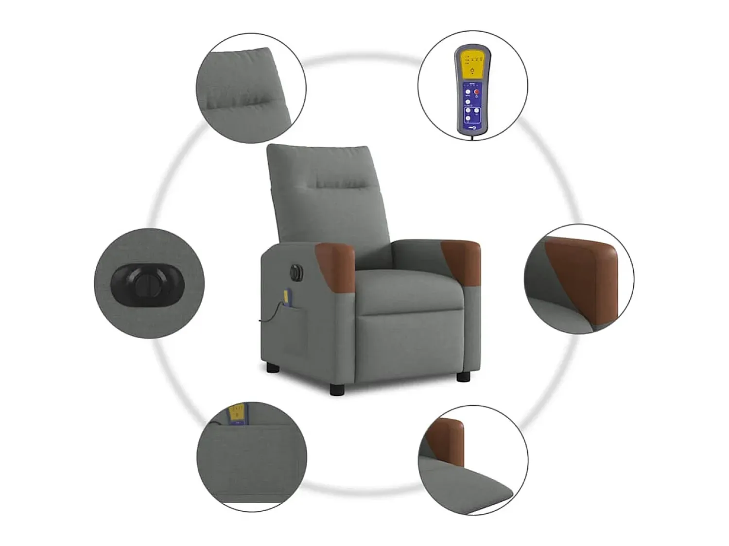 Poltrona reclinável de massagens elétrica tecido cinza-escuro SHL518767^ Poltrona