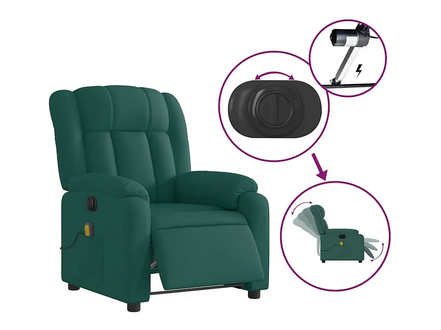 Poltrona| Poltrona reclinável de massagens elétrica tecido verde-escuro SHL935936 Verde pinho