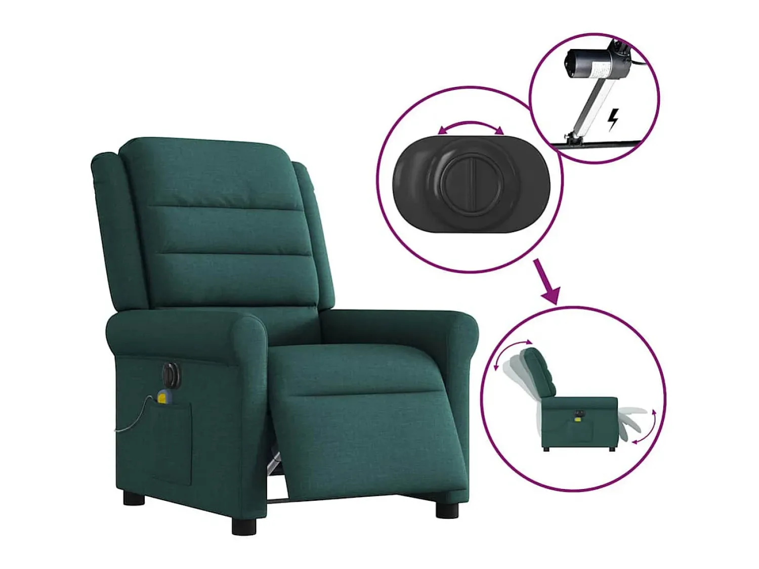 Poltrona* Poltrona reclinável de massagens elétrica tecido verde-escuro SHL370838 Verde pinho