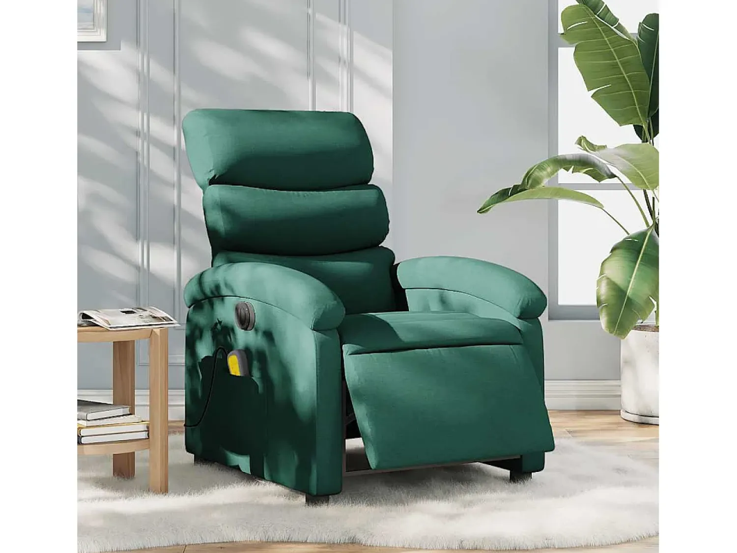 Poltrona reclinável de massagens elétrica tecido verde-escuro SHL953568^ Poltrona
