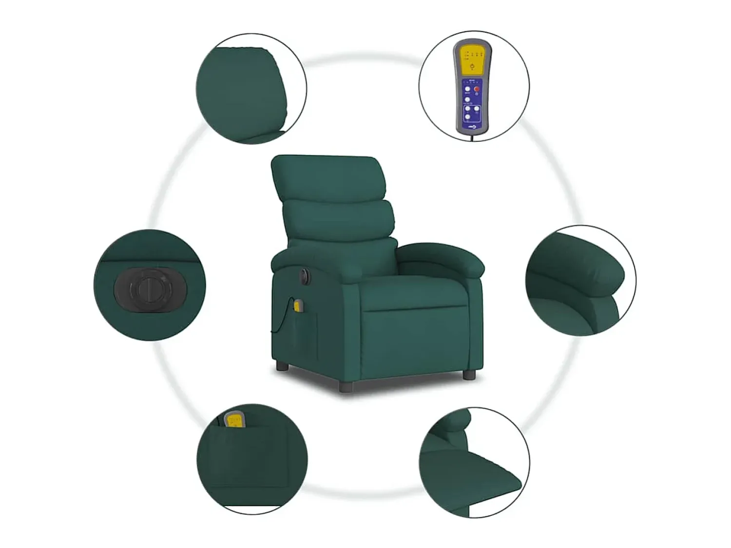 Poltrona reclinável de massagens elétrica tecido verde-escuro SHL953568^ Poltrona