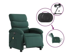 Poltrona reclinável de massagens elétrica tecido verde-escuro SHL953568^ Poltrona