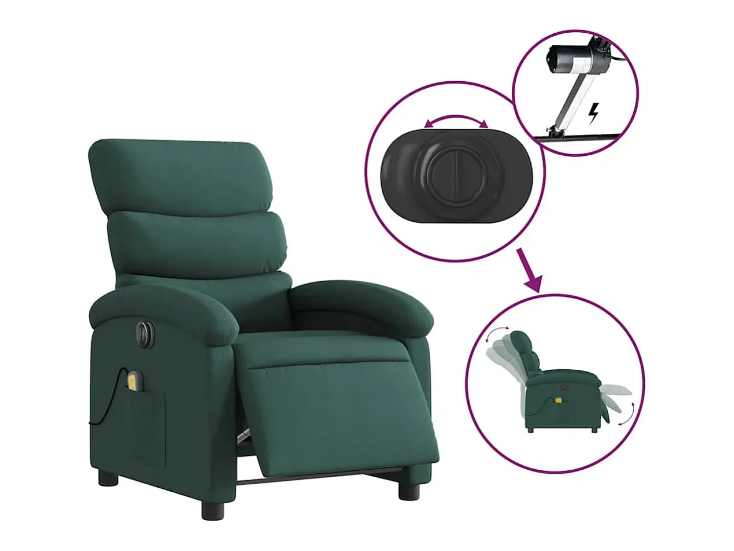 Poltrona reclinável de massagens elétrica tecido verde-escuro SHL953568^ Poltrona