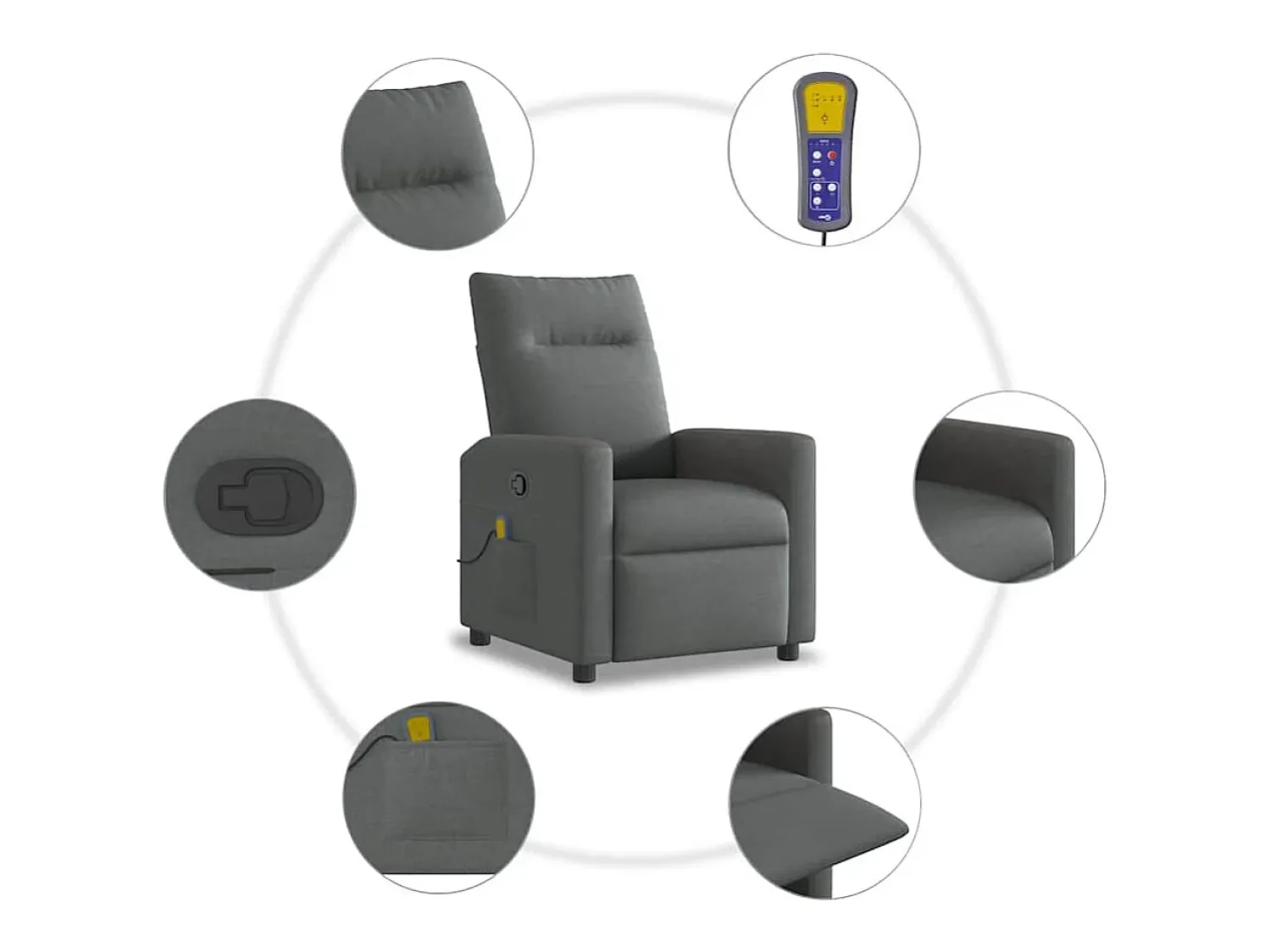 Poltrona reclinável de massagem em tecido cinza escuro SHL650100^ Poltrona