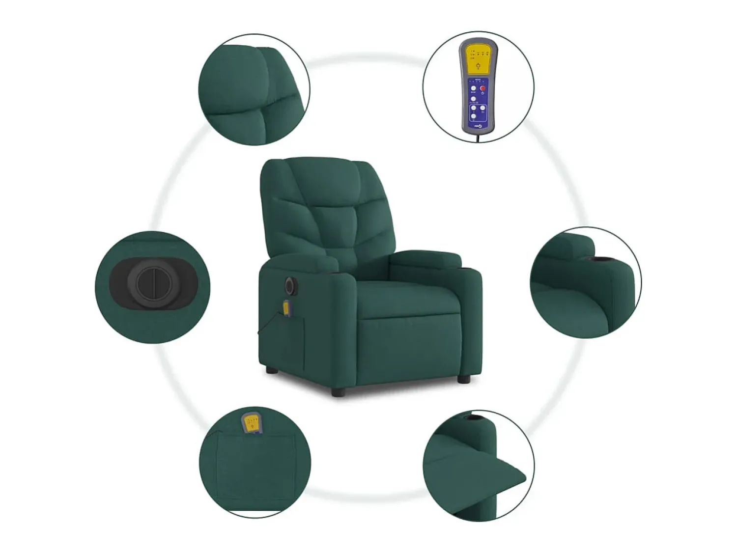 Poltrona reclinável de massagens elétrica tecido verde-escuro SHL288795^ Poltrona
