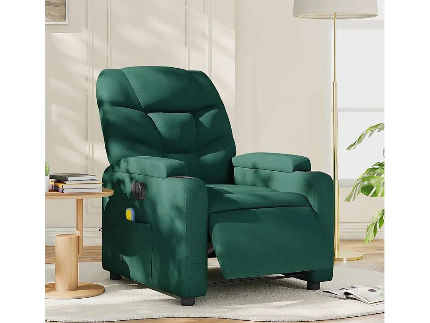 Poltrona reclinável de massagens elétrica tecido verde-escuro SHL288795^ Poltrona