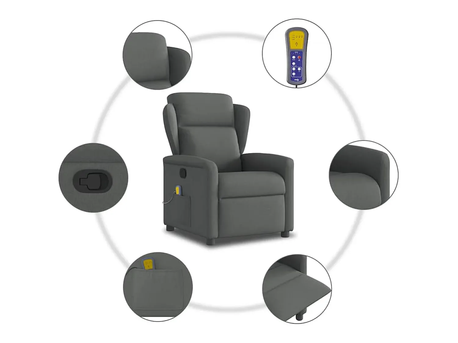 Outlet Poltrona reclinável de massagem em tecido cinza escuro SHL787884 Cinza antracite