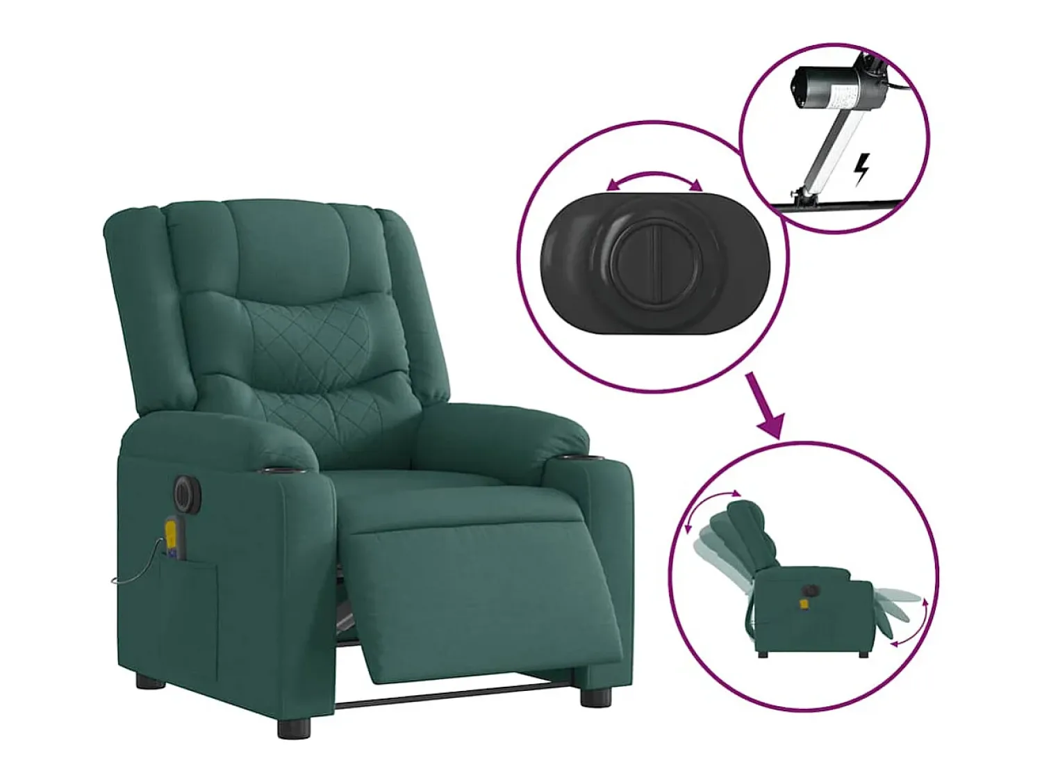 Poltrona| Poltrona reclinável de massagens elétrica tecido verde-escuro SHL216070 Verde pinho