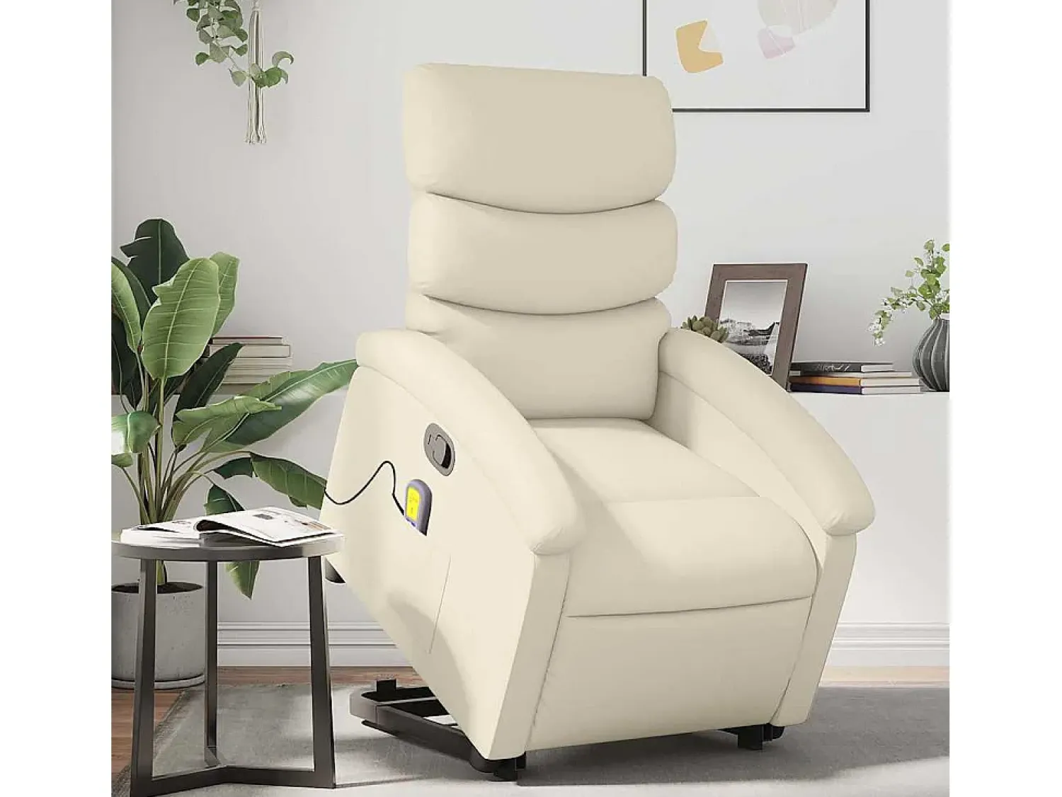 Clearance Poltrona reclinável de massagens couro artificial cor SHL484335 Creme