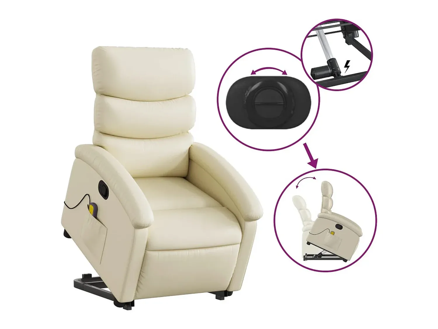 Clearance Poltrona reclinável de massagens couro artificial cor SHL484335 Creme