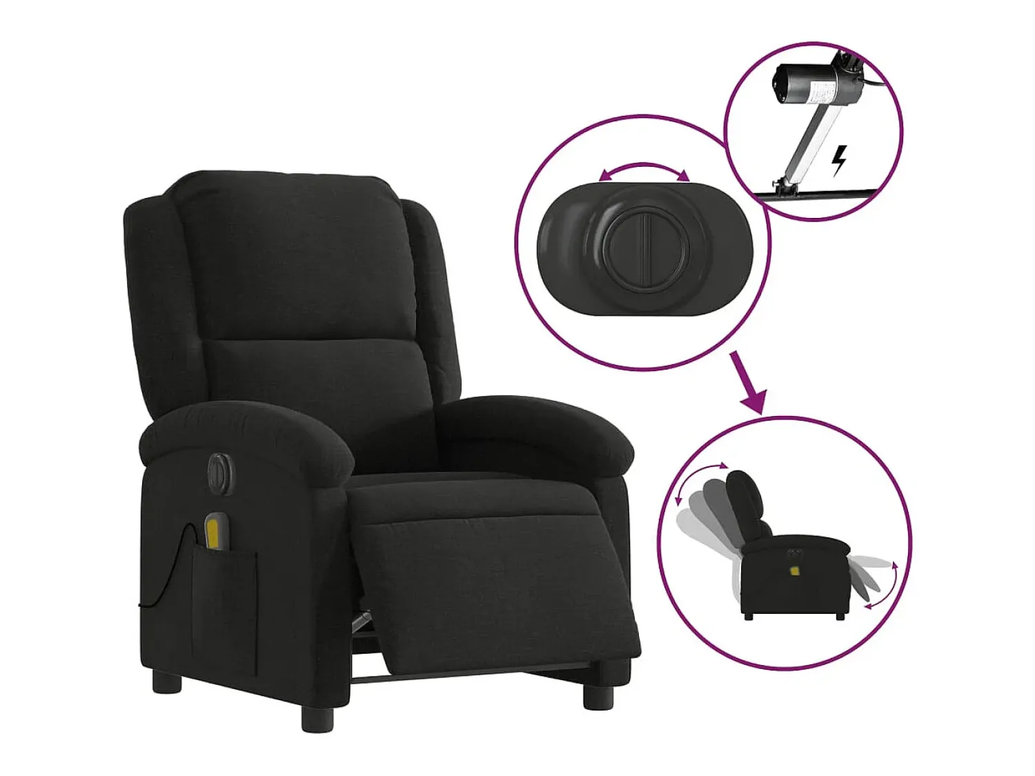 Poltrona| Poltrona reclinável de massagens elétrica tecido SHL610683 Preto