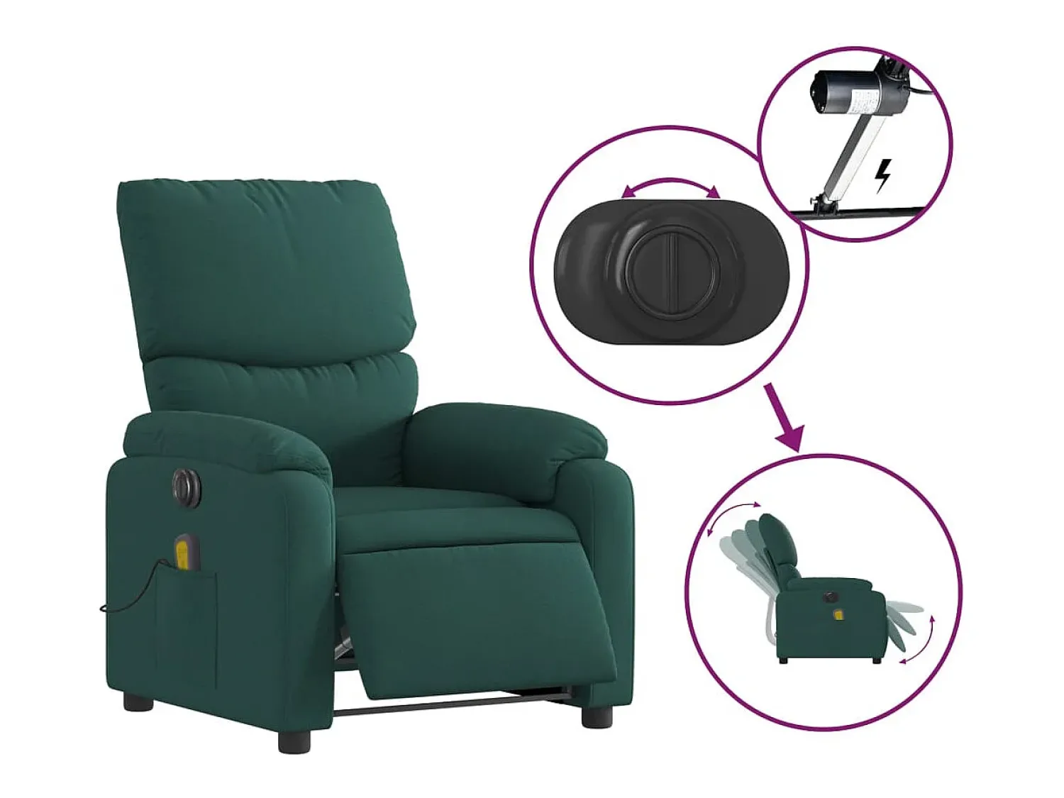 Poltrona| Poltrona reclinável de massagens elétrica tecido verde-escuro SHL721153 Verde pinho