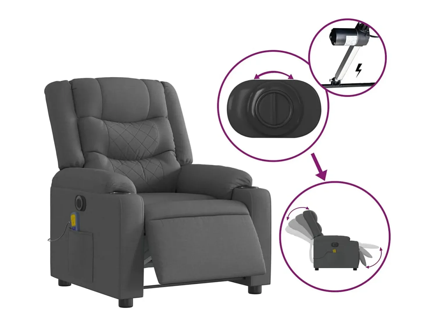 Poltrona* Poltrona reclinável de massagens elétrica tecido cinza-escuro SHL954506 Cinza antracite