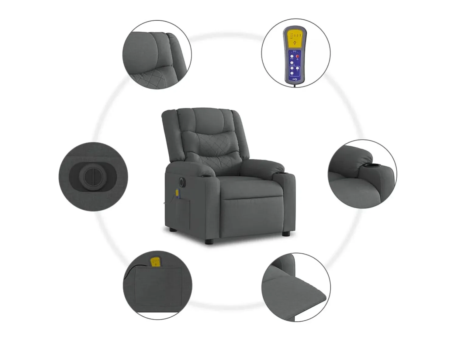 Poltrona* Poltrona reclinável de massagens elétrica tecido cinza-escuro SHL954506 Cinza antracite