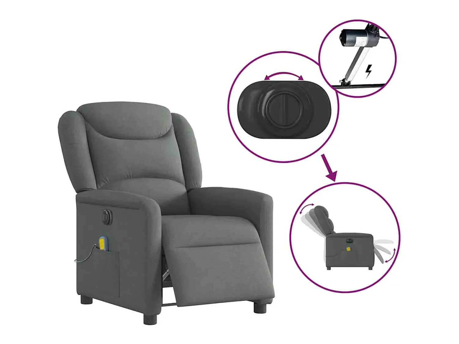 Poltrona* Poltrona reclinável de massagens elétrica tecido cinza-escuro SHL912743 Cinza antracite