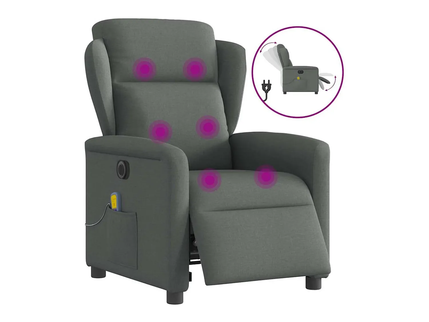 Poltrona reclinável de massagens elétrica tecido cinza-escuro SHL789993^ Poltrona