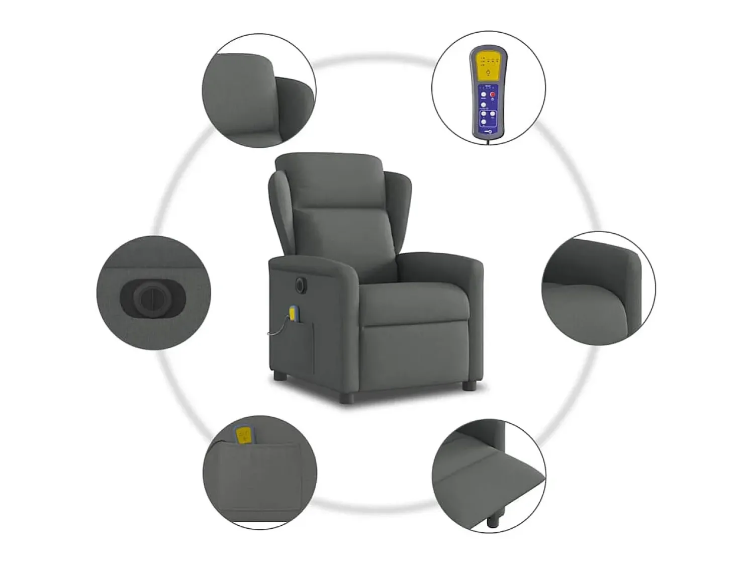 Poltrona reclinável de massagens elétrica tecido cinza-escuro SHL789993^ Poltrona