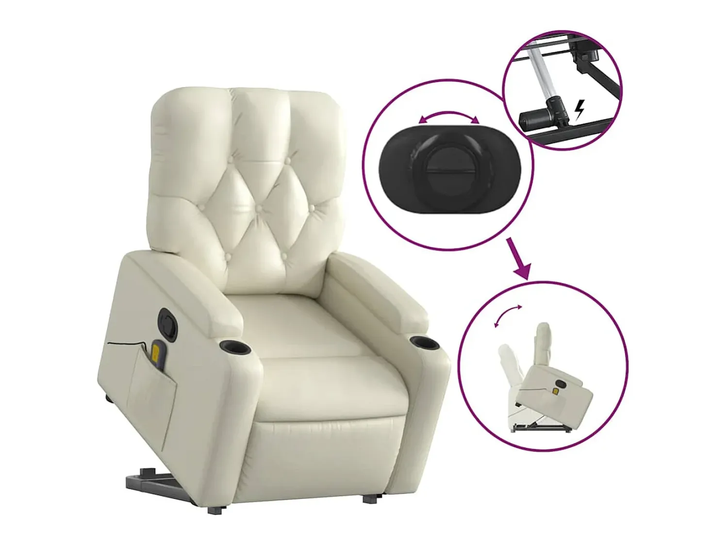 Poltrona| Poltrona reclinável de massagens couro artificial cor SHL348273 Creme
