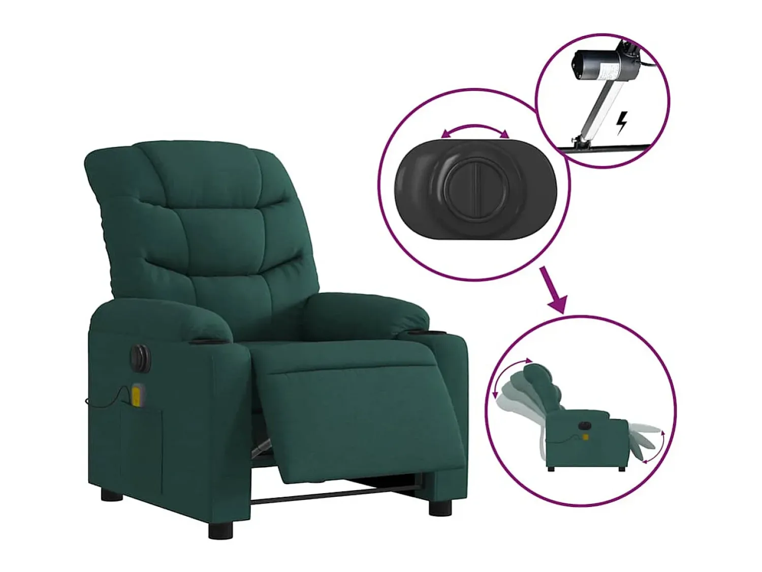Outlet Poltrona reclinável de massagens elétrica tecido verde-escuro SHL970336 Verde pinho