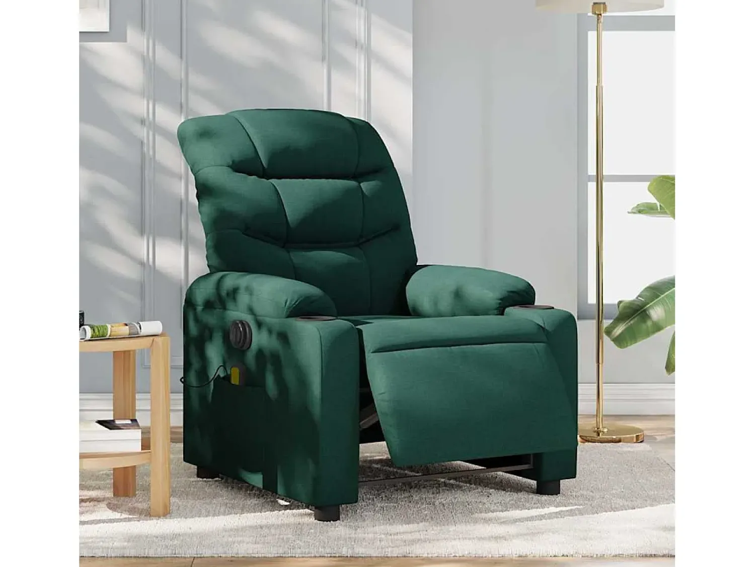 Outlet Poltrona reclinável de massagens elétrica tecido verde-escuro SHL970336 Verde pinho