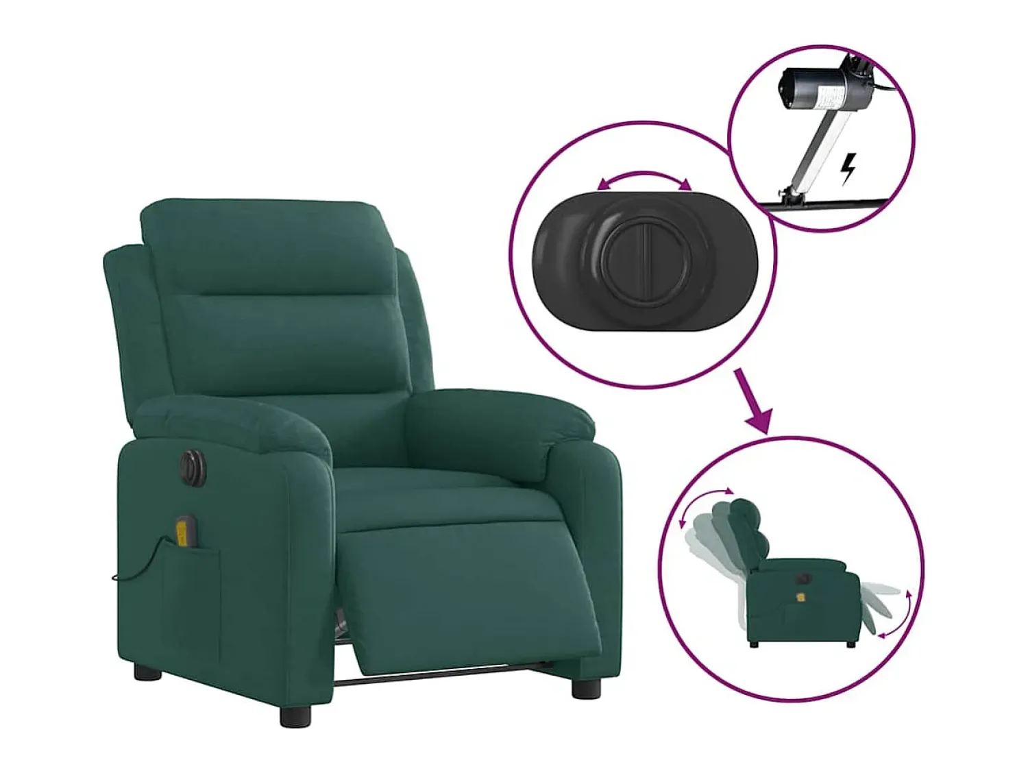 Poltrona* Poltrona reclinável de massagens elétrica tecido verde-escuro SHL612210 Verde pinho
