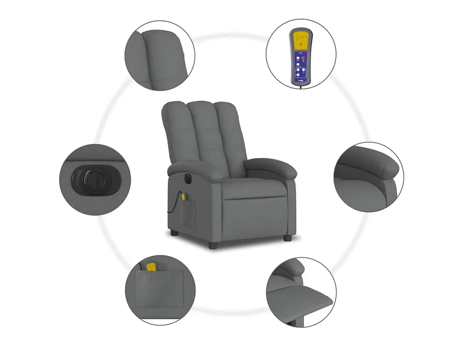 Poltrona reclinável de massagens elétrica tecido cinza-escuro SHL469685^ Poltrona