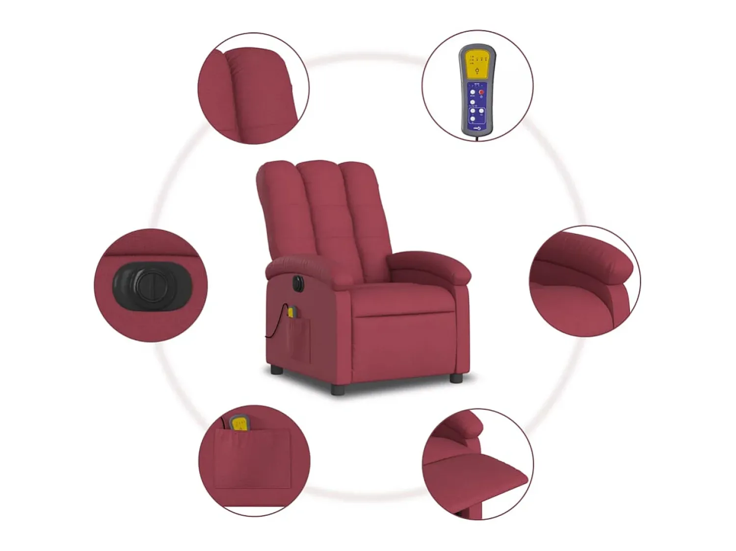 Poltrona reclinável de massagens elétrica tecido tinto SHL268705^ Poltrona