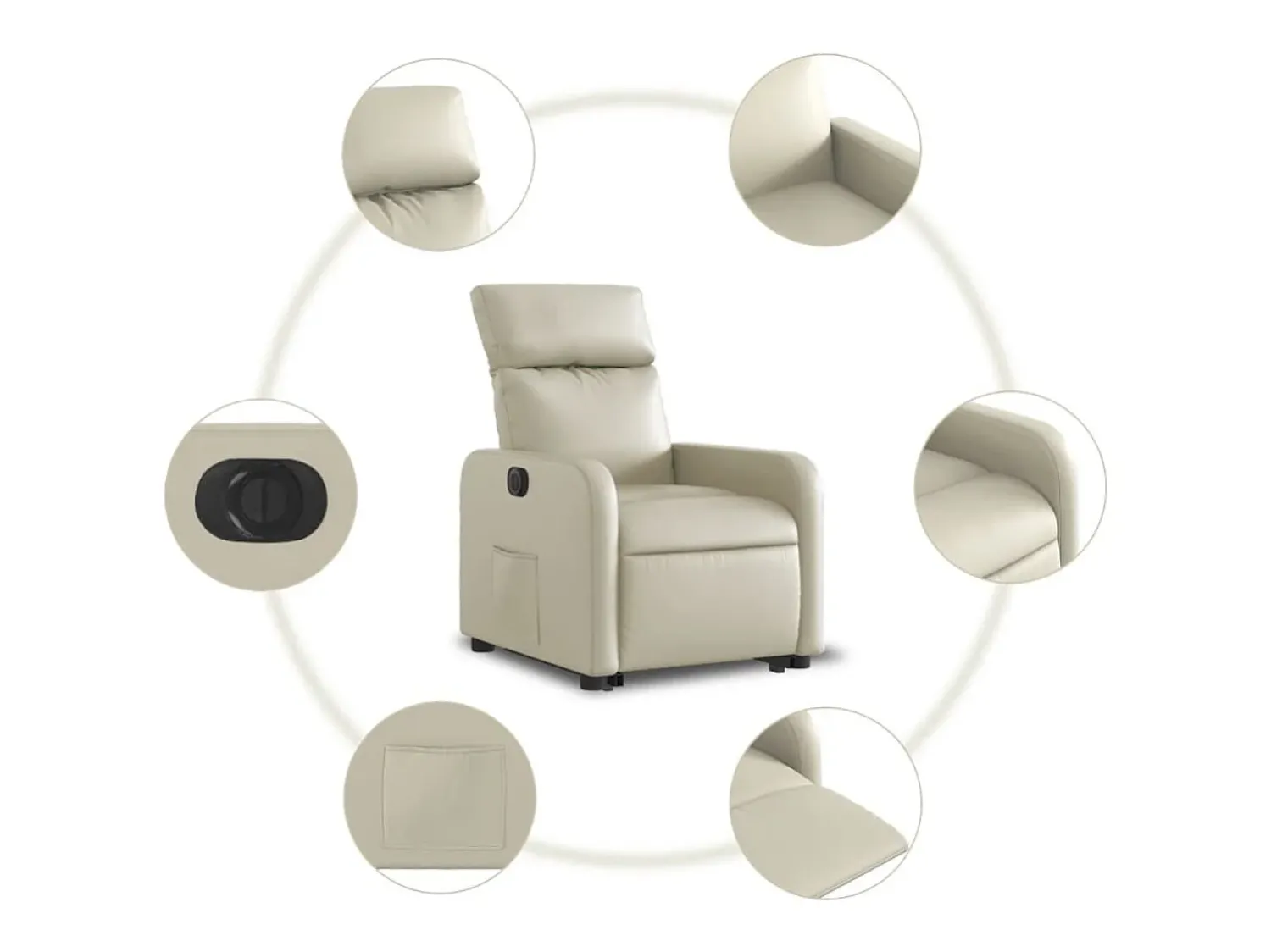 Poltrona|vidaxl Poltrona reclinável elevatória elétrica couro artificial Creme