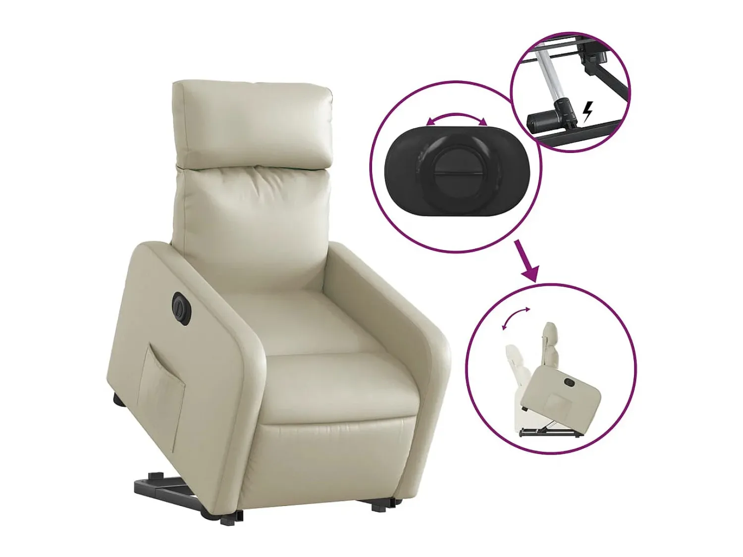 Poltrona|vidaxl Poltrona reclinável elevatória elétrica couro artificial Creme