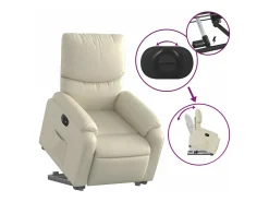Poltrona|vidaxl Poltrona reclinável elevatória elétrica couro artificial Creme