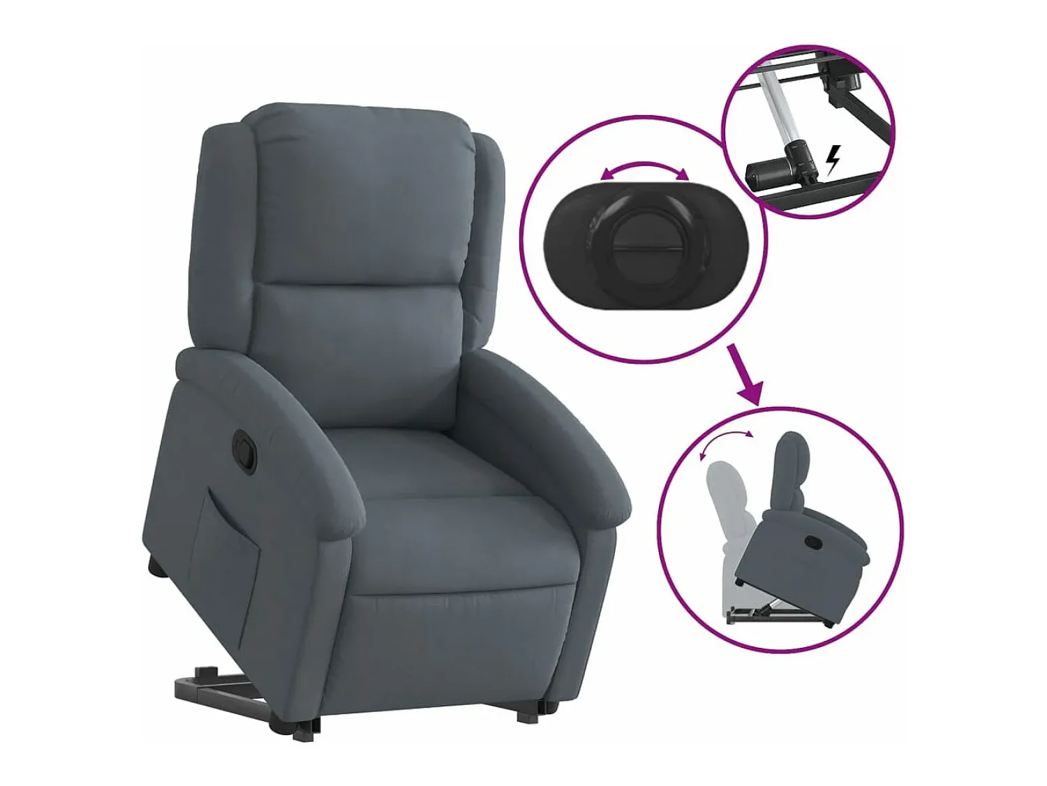 Poltrona|vidaxl Poltrona reclinável elevatória veludo -escuro Cinzento